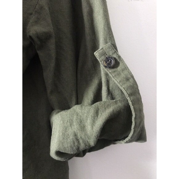 Love Tree Olive Green Linen Blend Open Front Shacket Convertible Sleeves Large - Picture 4 of 9